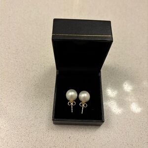 AAA 10–11mm White Freshwater Pearl Stud Earrings • 14K Gold • Classic & Elegant